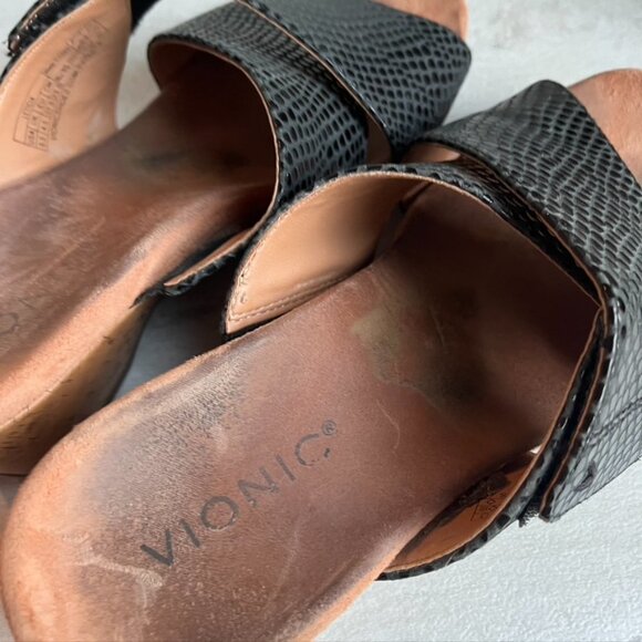 ** Vionic Paradise Leticia Wedge Slide Leather Sandal Size 6.5 - Picture 7 of 9